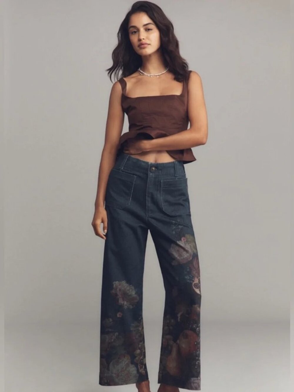 Anthropologie Maeve Colette Wide Leg Jeans Botanical Fruit Print Cropped Size 31